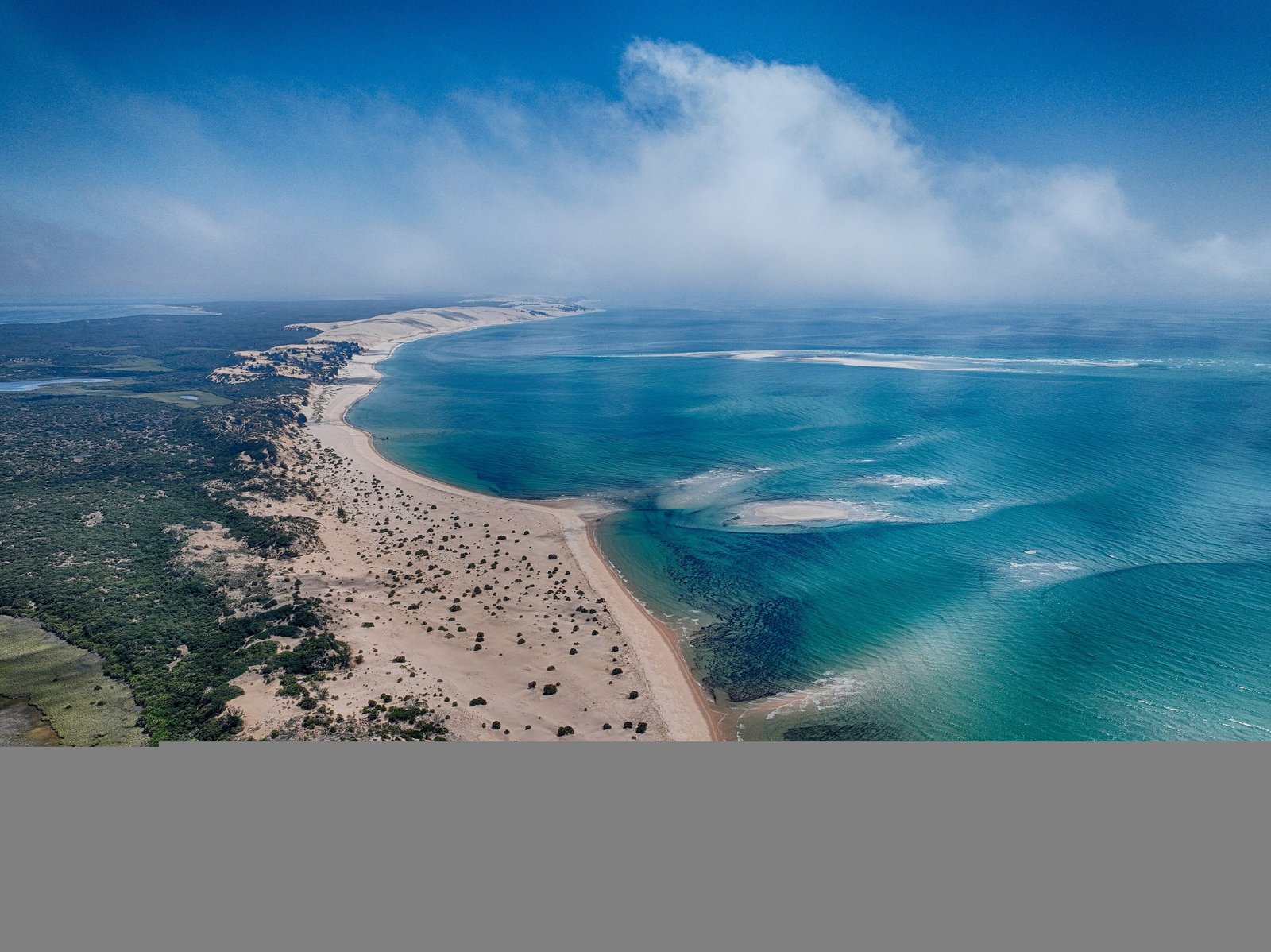 Aerial view of turquoise sandbanks around Bazaruto Island, Mozambique